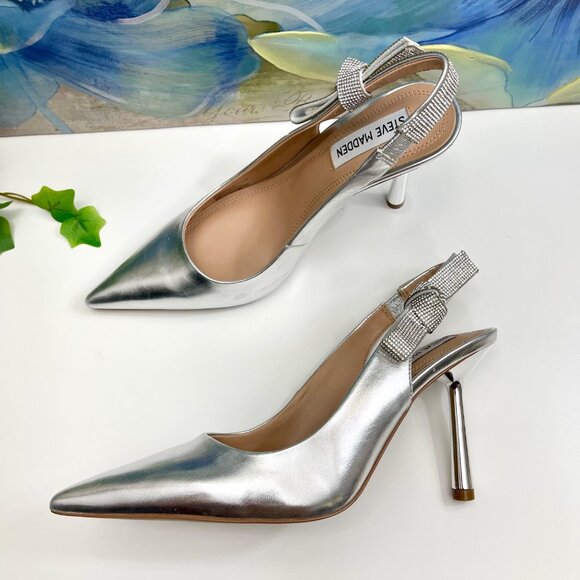 Steve Madden Stefani Metallic Slingback Pump in Silver Size 8 - Picture 9 of 16